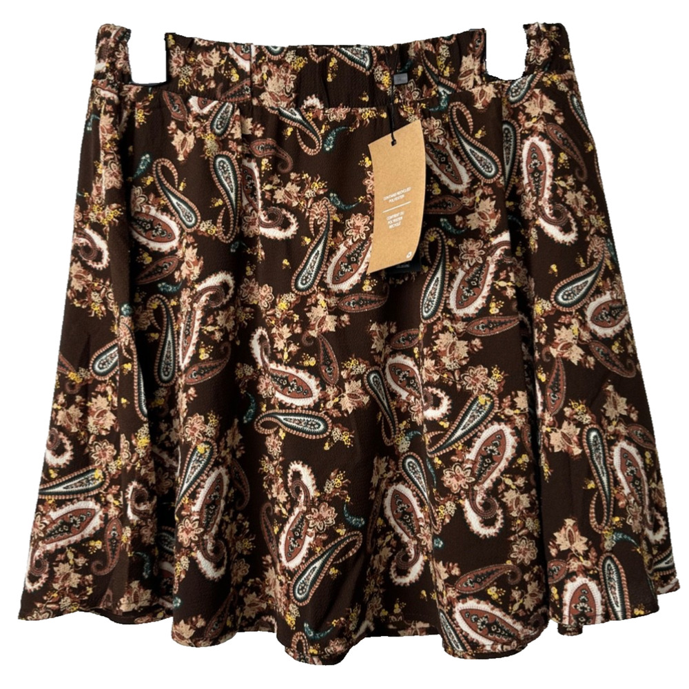 NEW Vero Moda High Waisted Skater Skirt in Coffee Bean/Dora Sz M $45 Floral C18